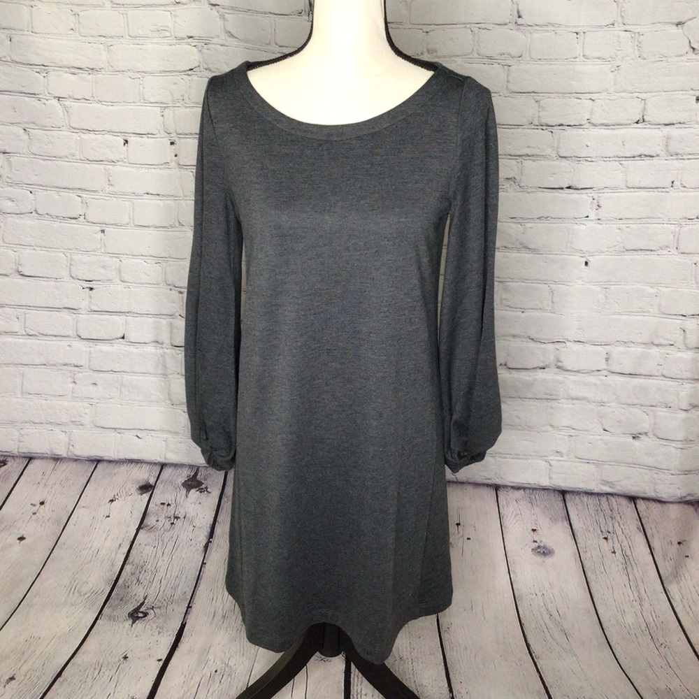 LOFT Gray Jersey Knit Ballon Sleeve Pullover Dress Small NWT